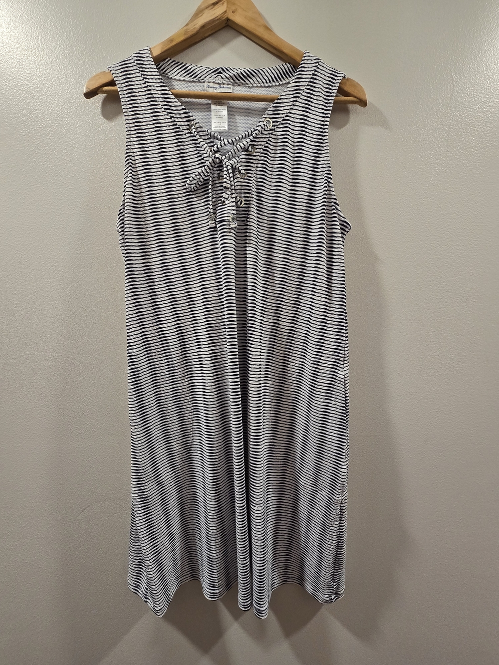 Tommy Bahama Island Cays Striped Lace-Up Dress Size Large L Nylon Spandex